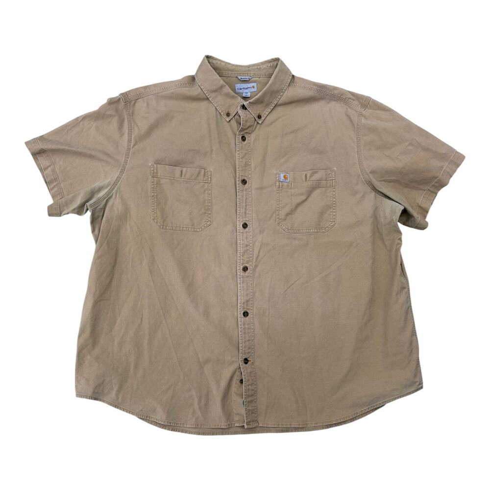 Carhartt Men Khaki Relaxed Fit Rugged Flex Short Sleeved Button Work Shirt- 4XL